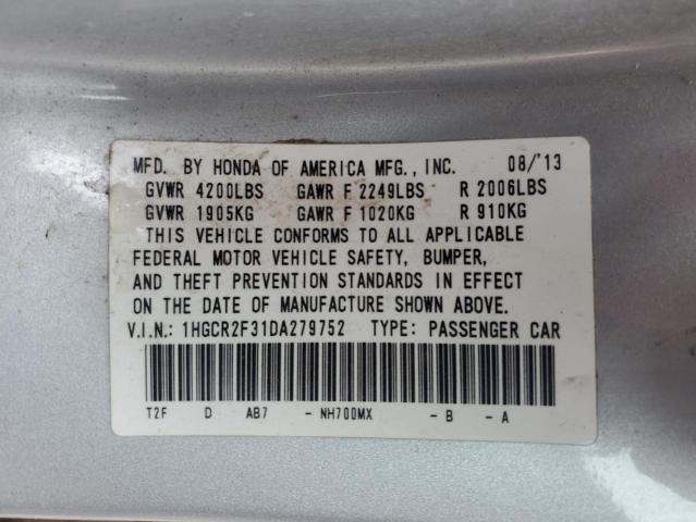 1HGCR2F31DA279752 - 2013 HONDA ACCORD LX SILVER photo 13