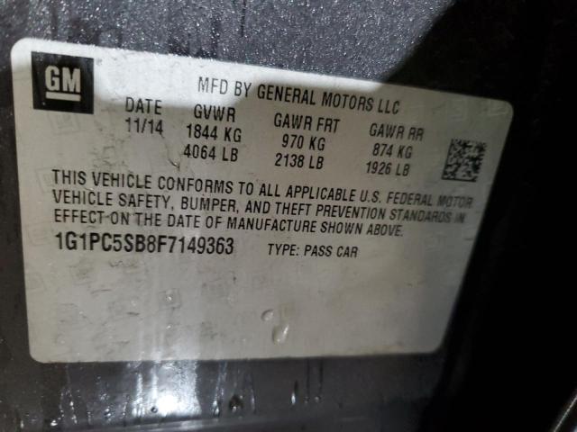 1G1PC5SB8F7149363 - 2015 CHEVROLET CRUZE LT GRAY photo 12