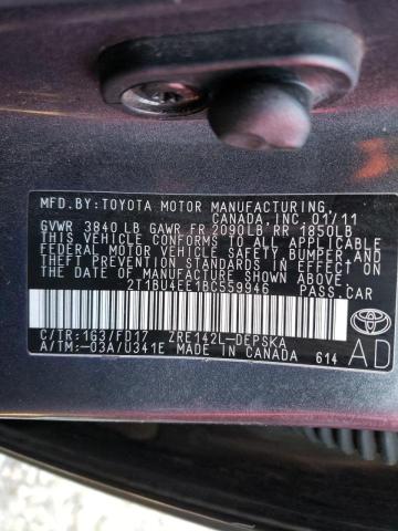 2T1BU4EE1BC559946 - 2011 TOYOTA COROLLA BASE GRAY photo 13