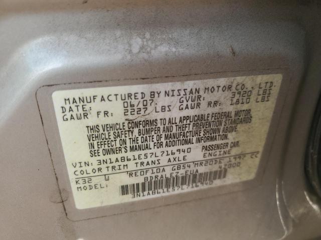 3N1AB61E57L716940 - 2007 NISSAN SENTRA 2.0 SILVER photo 12