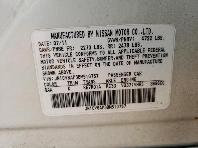 JN1CV6AP3BM510757 - 2011 INFINITI G37 BASE WHITE photo 12