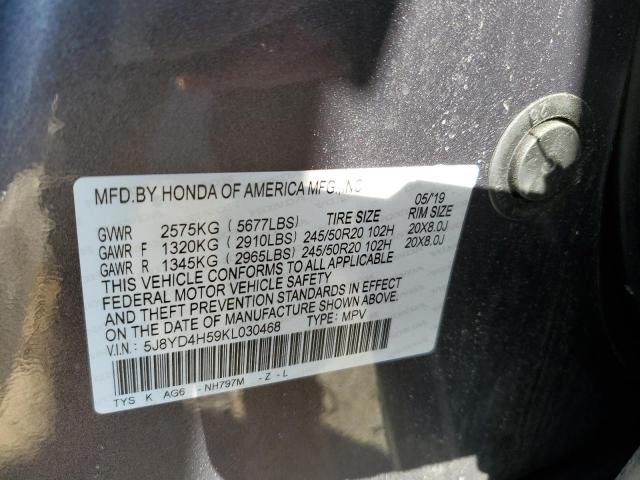5J8YD4H59KL030468 - 2019 ACURA MDX TECHNOLOGY CHARCOAL photo 14