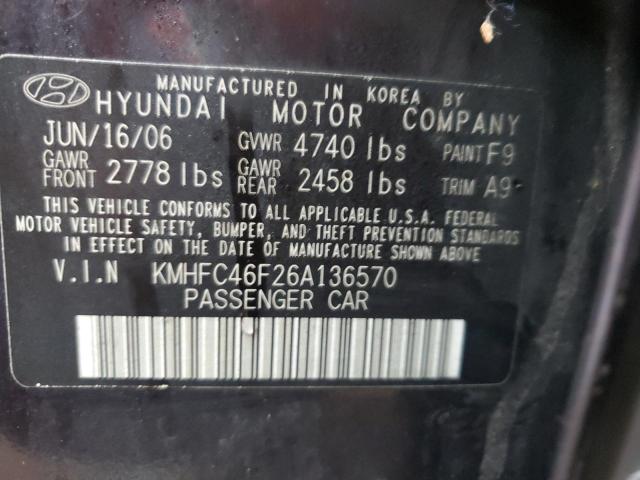 KMHFC46F26A136570 - 2006 HYUNDAI AZERA SE PURPLE photo 12