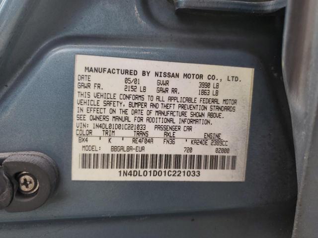 1N4DL01D01C221033 - 2001 NISSAN ALTIMA XE BLUE photo 12