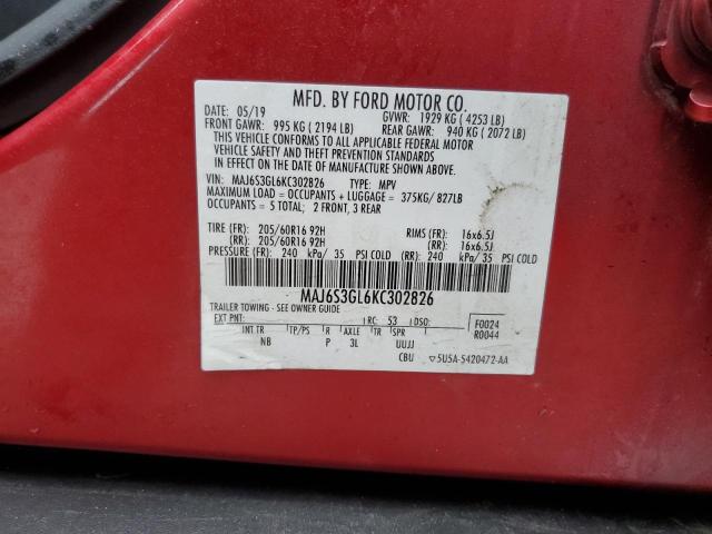 MAJ6S3GL6KC302826 - 2019 FORD ECOSPORT SE 红色 照片 13