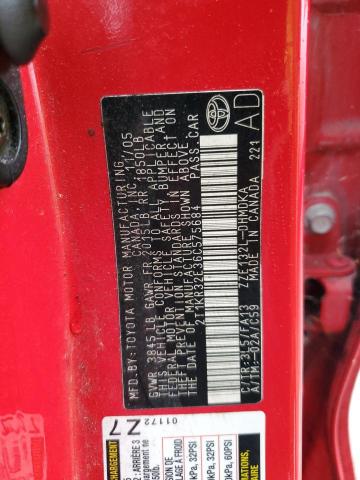 2T1KR32E36C575684 - 2006 TOYOTA COROLLA MA XR RED photo 12