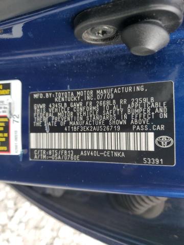 4T1BF3EK2AU526719 - 2010 TOYOTA CAMRY BASE BLUE photo 12