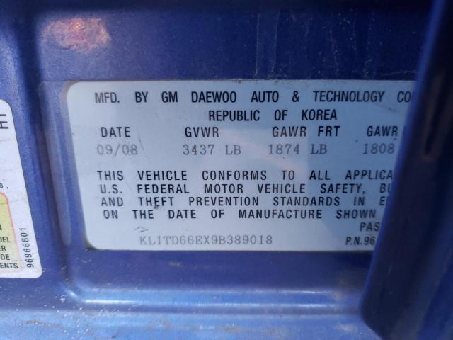 KL1TD66EX9B389018 - 2009 CHEVROLET AVEO LS 蓝色 照片 12
