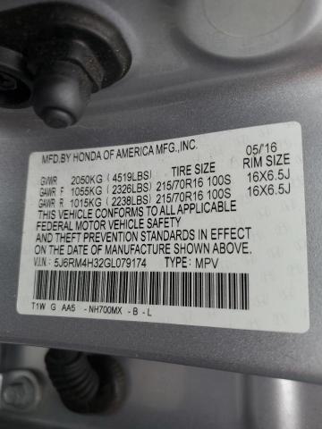 5J6RM4H32GL079174 - 2016 HONDA CR-V LX SILVER photo 12