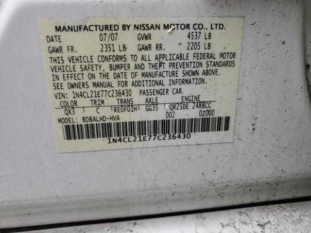 1N4CL21E77C236430 - 2007 NISSAN ALTIMA HYBRID WHITE photo 12