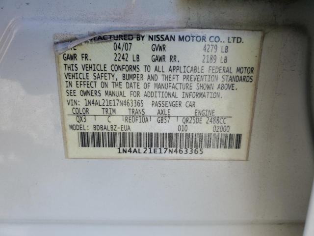 1N4AL21E17N463365 - 2007 NISSAN ALTIMA 2.5 WHITE photo 12