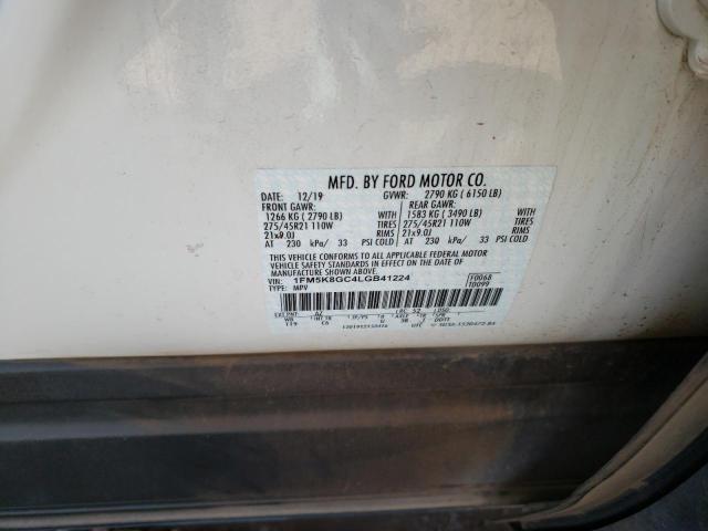 1FM5K8GC4LGB41224 - 2020 FORD EXPLORER ST WHITE photo 13