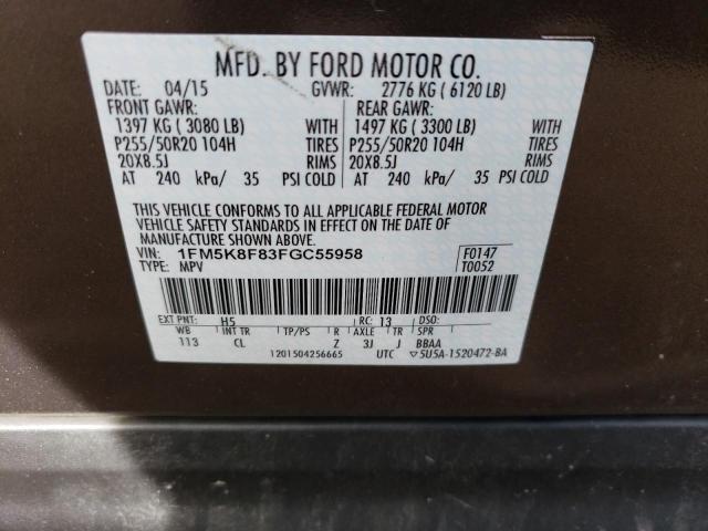 1FM5K8F83FGC55958 - 2015 FORD EXPLORER L BROWN photo 13