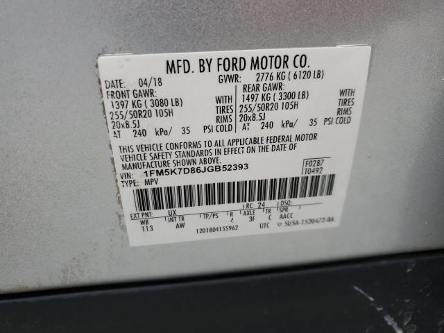 1FM5K7D86JGB52393 - 2018 FORD EXPLORER XLT SILVER photo 14