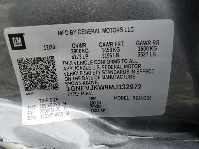 1GNEVJKW9MJ132972 - 2021 CHEVROLET TRAVERSE RS GRAY photo 13