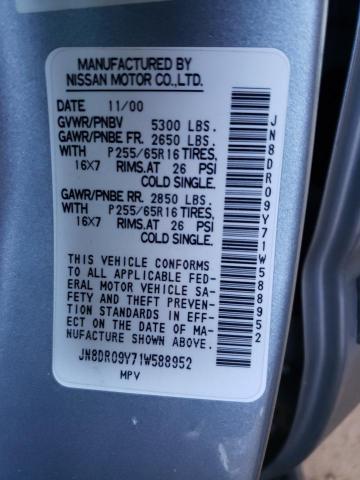 JN8DR09Y71W588952 - 2001 NISSAN PATHFINDER LE Сірий фото 13