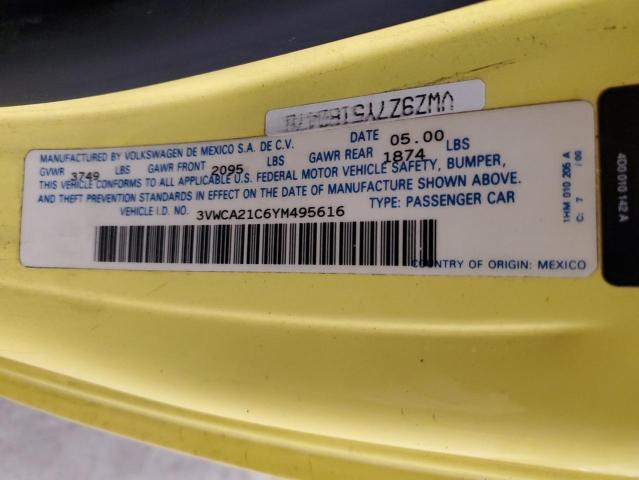 3VWCA21C6YM495616 - 2000 VOLKSWAGEN NEW BEETLE GLS YELLOW photo 13