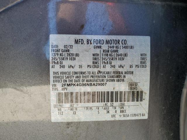 2FMPK4G96NBA29007 - 2022 FORD EDGE SE GRAY photo 12