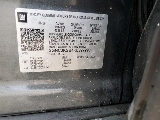 3GNCJKSB4KL397293 - 2019 CHEVROLET TRAX LS GRAY photo 12