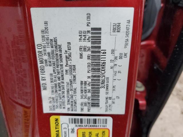 3LN6L5FCXHR611161 - 2017 LINCOLN MKZ RESERVE Bordo foto 12