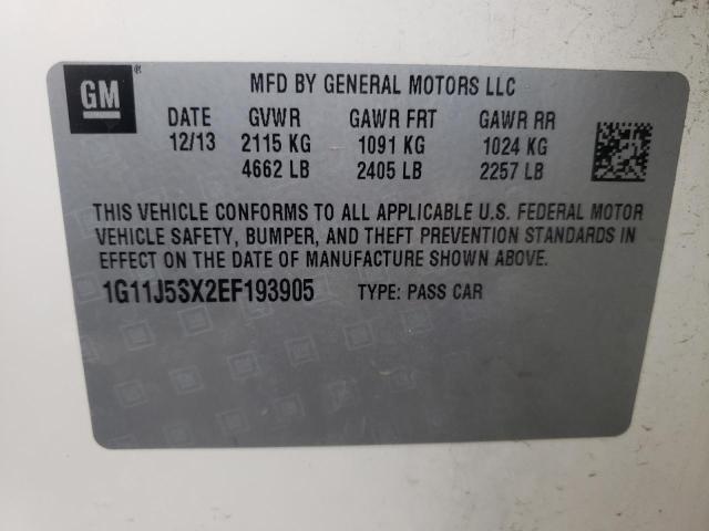 1G11J5SX2EF193905 - 2014 CHEVROLET MALIBU LTZ თეთრი ფოტო 10