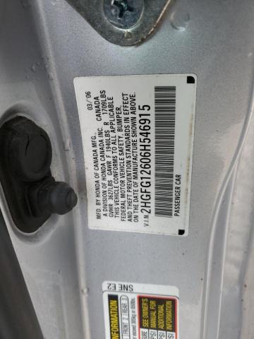 2HGFG12606H546915 - 2006 HONDA CIVIC LX SILVER photo 12