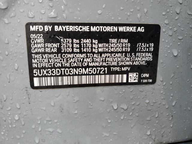 5UX33DT03N9M50721 - 2022 BMW X4 XDRIVE30I GRAY photo 14