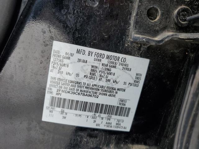 2FMDK39C67BA96702 - 2007 FORD EDGE SEL PLUS BLACK photo 12