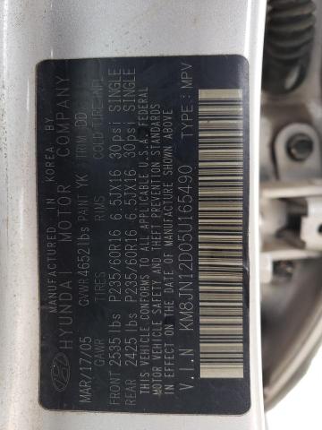 KM8JN12D05U165490 - 2005 HYUNDAI TUCSON GLS SILVER photo 13