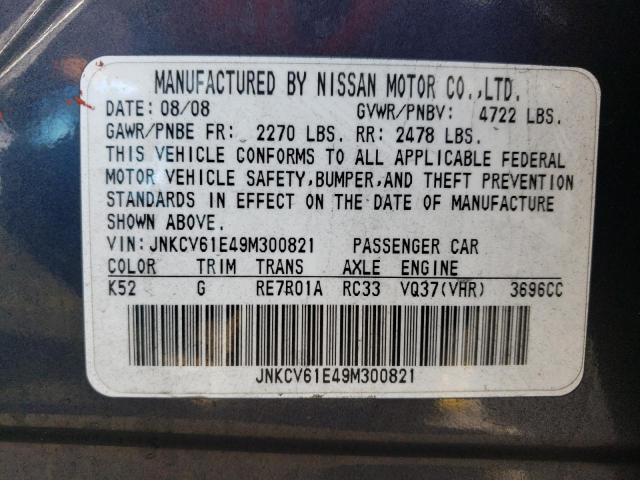 JNKCV61E49M300821 - 2009 INFINITI G37 BASE BLACK photo 13