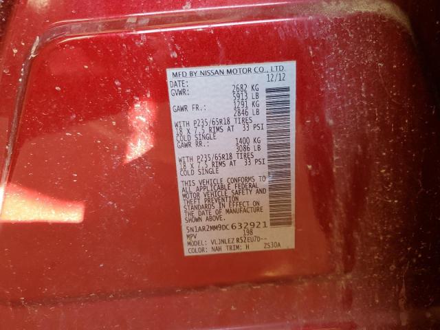 5N1AR2MM9DC632921 - 2013 NISSAN PATHFINDER S MAROON photo 13