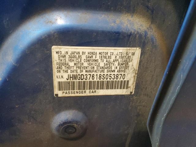 JHMGD37618S053870 - 2008 HONDA FIT SPORT BLUE photo 13