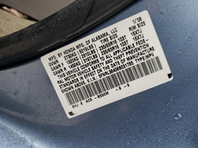 5FNRL38408B031785 - 2008 HONDA ODYSSEY EX BLUE photo 13