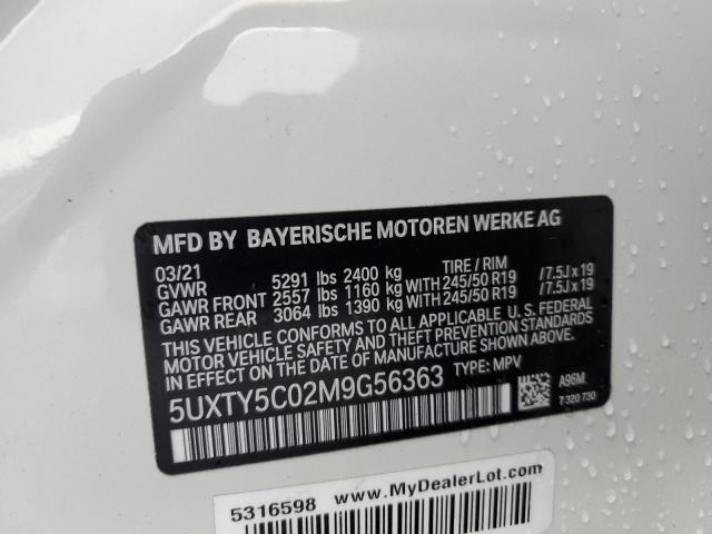 5UXTY5C02M9G56363 - 2021 BMW X3 XDRIVE30I WHITE photo 12