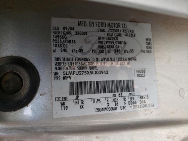 5LMFU275X5LJ04943 - 2005 LINCOLN NAVIGATOR ვერცხლისფერი ფოტო 14