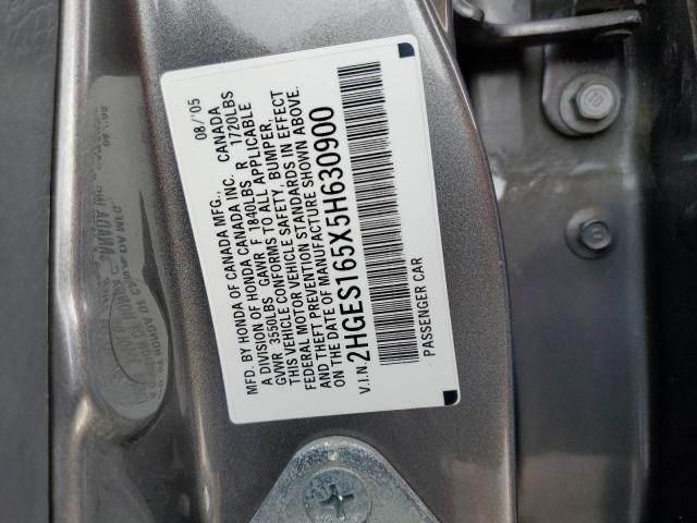 2HGES165X5H630900 - 2005 HONDA CIVIC LX GRAY photo 12