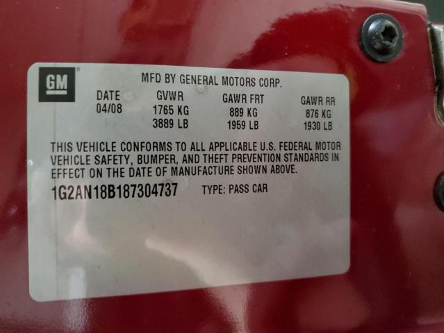 1G2AN18B187304737 - 2008 PONTIAC G5 GT RED photo 12