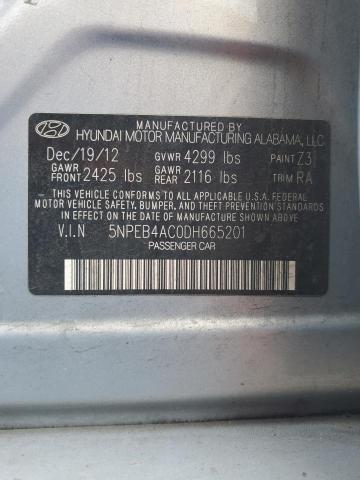 5NPEB4AC0DH665201 - 2013 HYUNDAI SONATA GLS BLUE photo 13