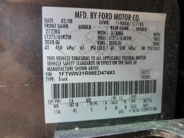 1FTWW31R98ED47493 - 2008 FORD F350 SRW SUPER DUTY GRAY photo 12