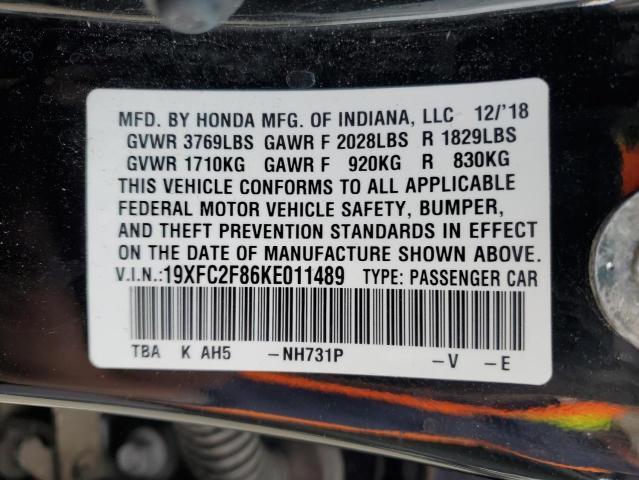 19XFC2F86KE011489 - 2019 HONDA CIVIC SPORT 黑色 照片 12