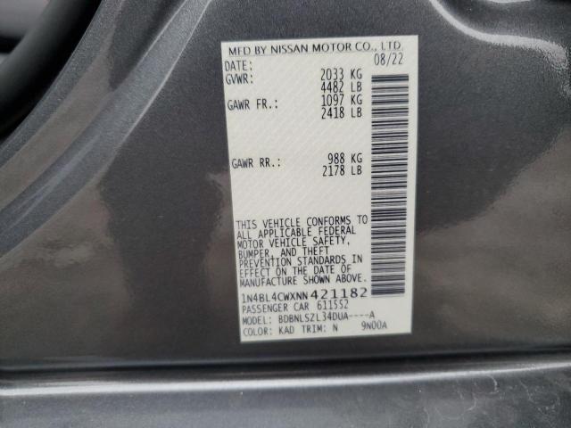 1N4BL4CWXNN421182 - 2022 NISSAN ALTIMA SR GRAY photo 12