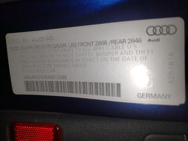 WAUB4CF54MA012585 - 2021 AUDI S5 PRESTIGE BLUE photo 12