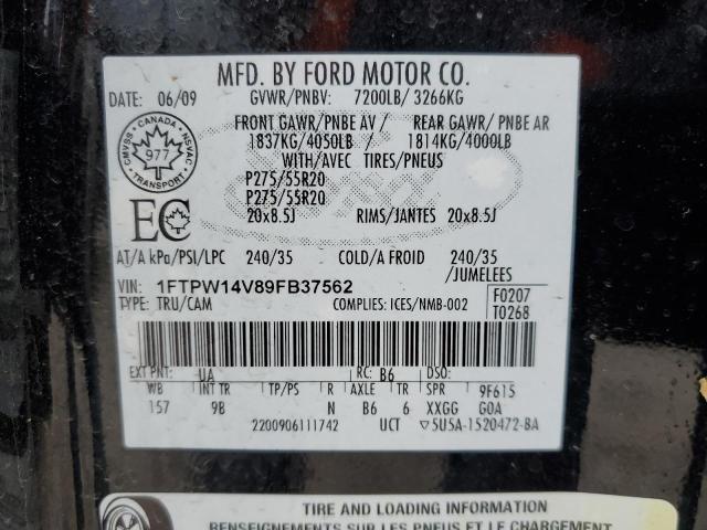 1FTPW14V89FB37562 - 2009 FORD F150 SUPERCREW BLACK photo 12