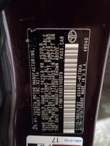 4T1BK1EB0EU100078 - 2014 TOYOTA AVALON BASE 栗色 照片 13