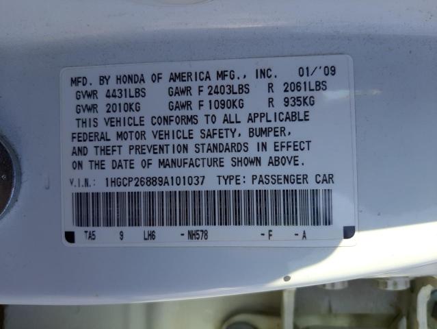 1HGCP26889A101037 - 2009 HONDA ACCORD EXL WHITE photo 10