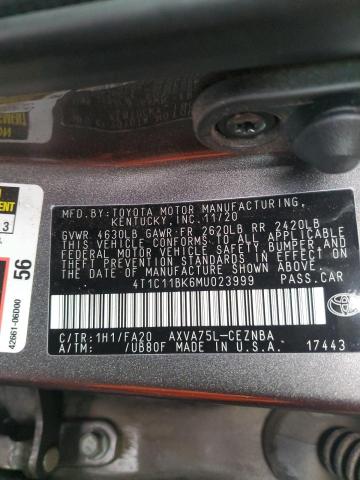 4T1C11BK6MU023999 - 2021 TOYOTA CAMRY LE GRAY photo 12