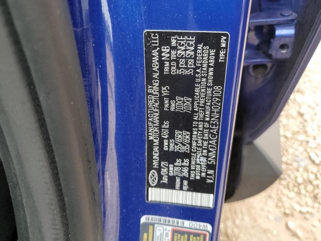 5NMJACAE3NH029108 - 2022 HYUNDAI TUCSON SE BLUE photo 13