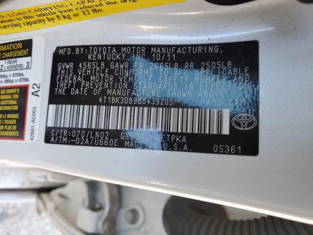 4T1BK3DB9BU439205 - 2011 TOYOTA AVALON BASE WHITE photo 12