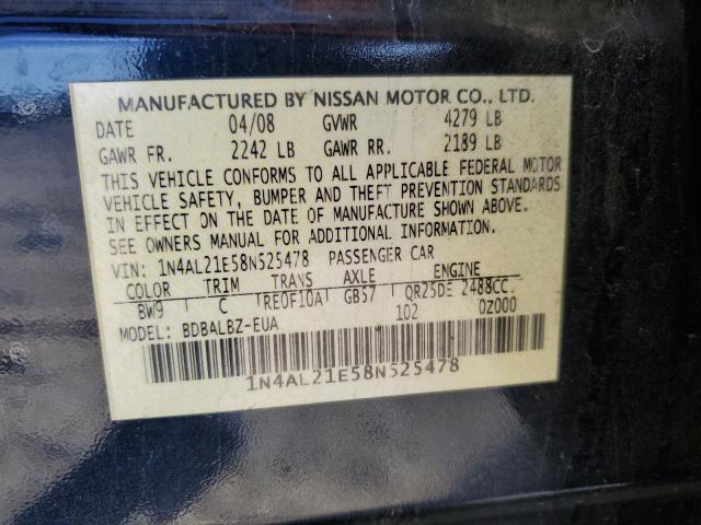 1N4AL21E58N525478 - 2008 NISSAN ALTIMA 2.5 BLUE photo 12