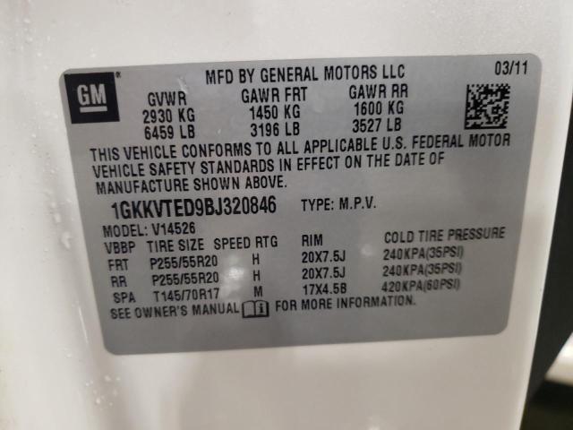 1GKKVTED9BJ320846 - 2011 GMC ACADIA DENALI WHITE photo 13